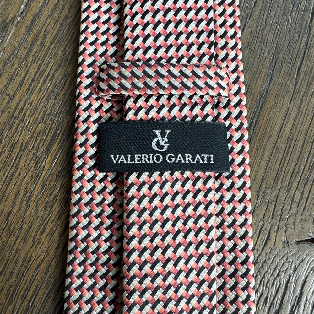 VALERIO GARATI™️ Black/Pink/Melon Checkered Polyester Tie